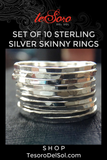Set of 10 Sterling Silver Skinny Rings