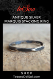 Antique Sterling Silver Hammered Marquis Ring