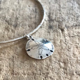 Silver Sand Dollar Charm<br>Bangle Bracelet