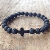 Black Cross Lava Bracelet for Men