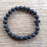 Black Cross Lava Bracelet for Men