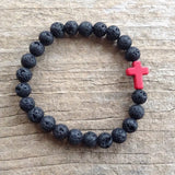 Men's Black Lava Cross Bracelet