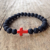 Men's Orange Cross Lava Bracelet