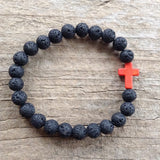 Men's Orange Cross Lava Bracelet