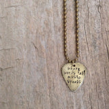 Men's Antique Brass Guitar Pick Necklace