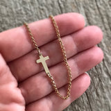 Gold Sideways Cross Necklace