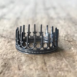Gothic Crown Ring in Oxidized Sterling Silver