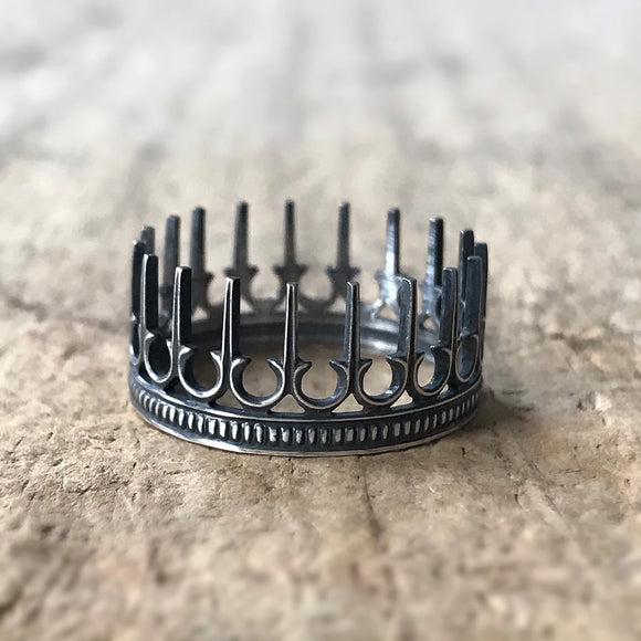 Gothic Crown Ring in Oxidized Sterling Silver
