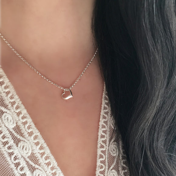 Sterling Silver Floating Heart Necklace
