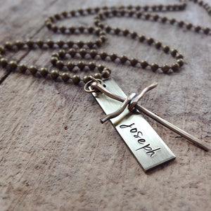 Men's Brass Cross Name Necklace