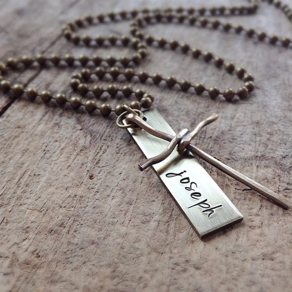 Men's Brass Cross Name Necklace