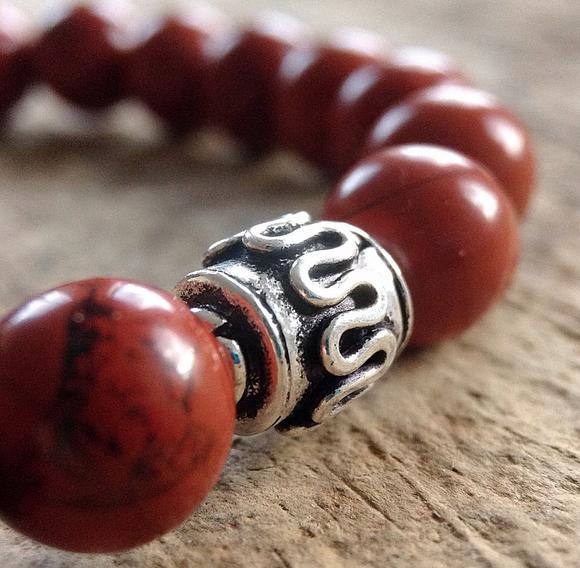 Mens Red Jasper Bracelet - 8mm Beads - TesoroDelSol