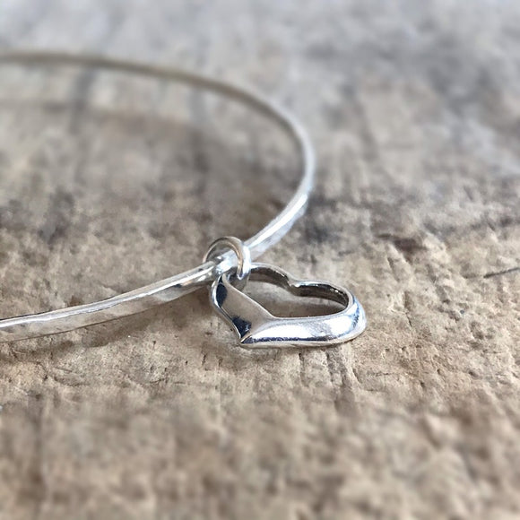 Silver Floating Heart Charm<br>Bangle Bracelet