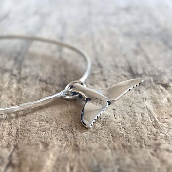 Silver Whale Tail Charm<br>Bangle Bracelet