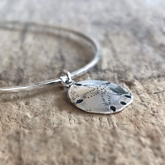 Silver Sand Dollar Charm<br>Bangle Bracelet