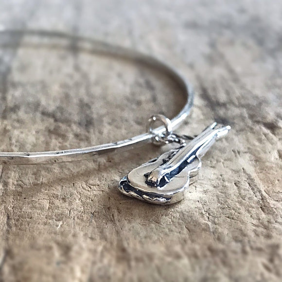 Silver Guitar Charm<br>Bangle Bracelet