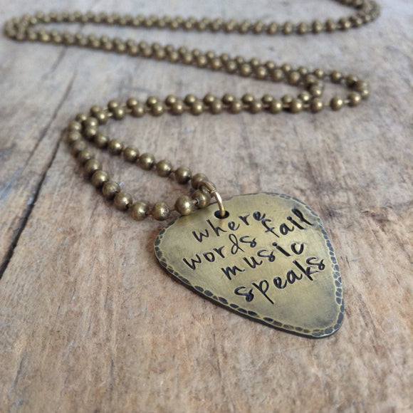 Men's Antique Brass Guitar Pick Necklace