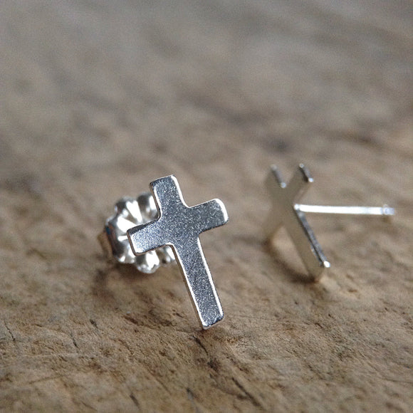 Sterling Silver Cross Stud Earrings