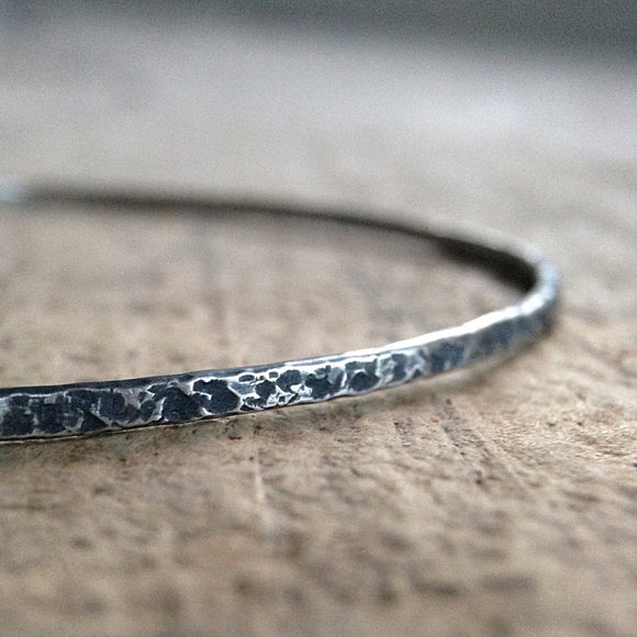 Antique Silver Raw Silk<br>Bangle Bracelet