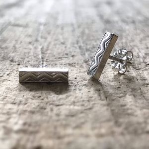 Sterling Silver Aztec Bar Stud Earrings