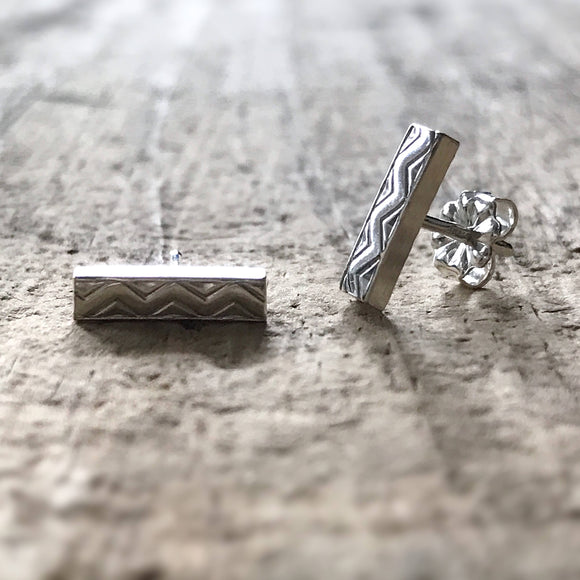 Sterling Silver Aztec Bar Stud Earrings