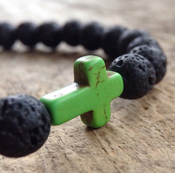 Men's Green Cross Lava Bracelet