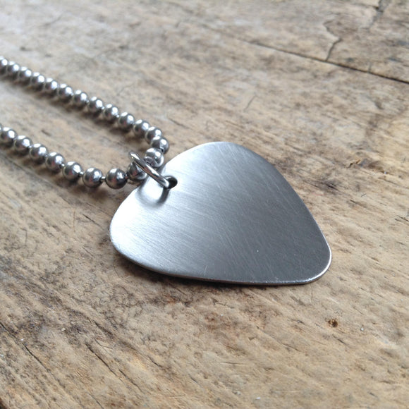 Men's Brushed Steel Guitar Pick Necklace