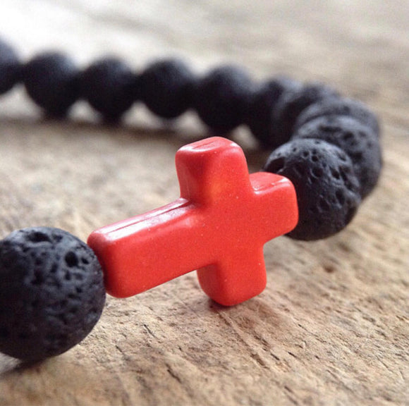 Men's Orange Cross Lava Bracelet