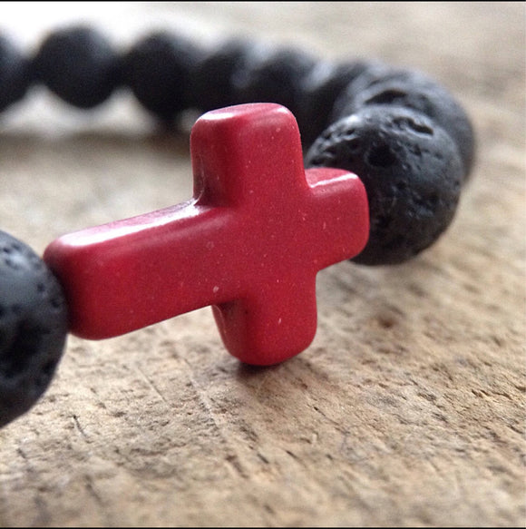 Men's Black Lava Cross Bracelet