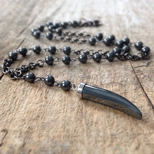 Men's Hematite Rosary Necklace