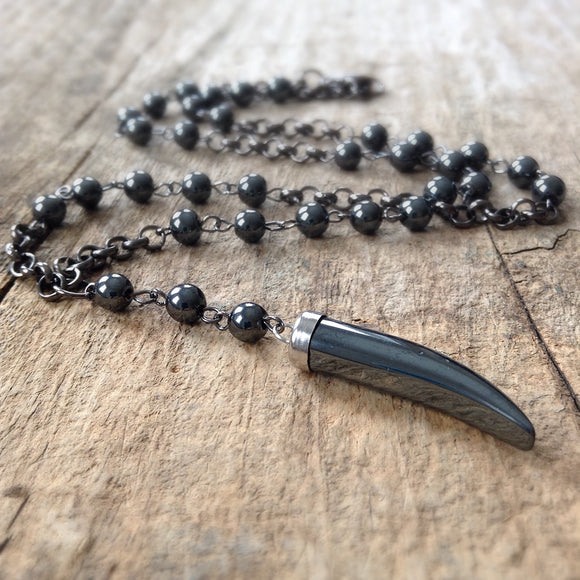 Men's Hematite Rosary Necklace