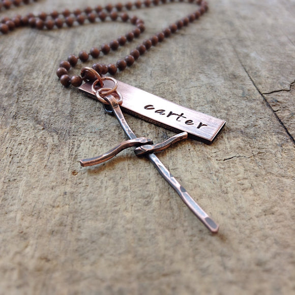 Men's Cross Charm Name Necklace