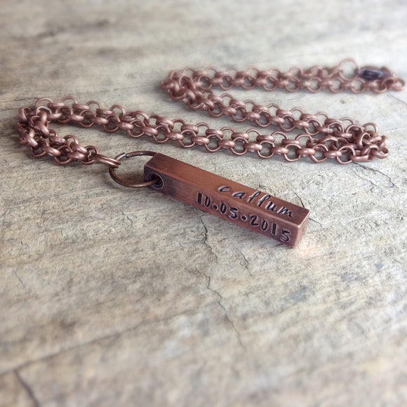 Men's Personalized Copper Bar Necklace