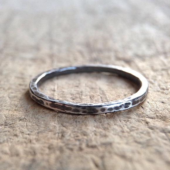Antique Silver Hammered Stacking Ring