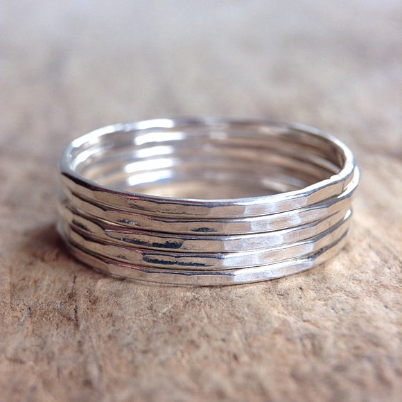 Five Stackable Sterling Silver Rings