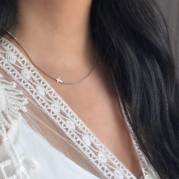 Sterling Silver Sideways Cross Necklace