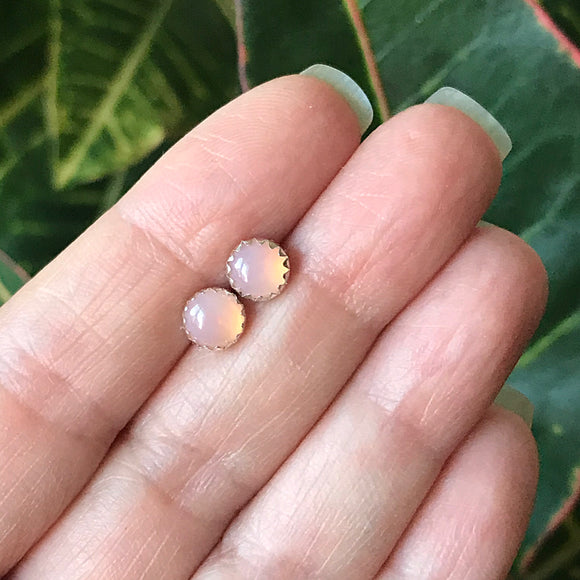 Pink Chalcedony Gemstone Stud Earrings