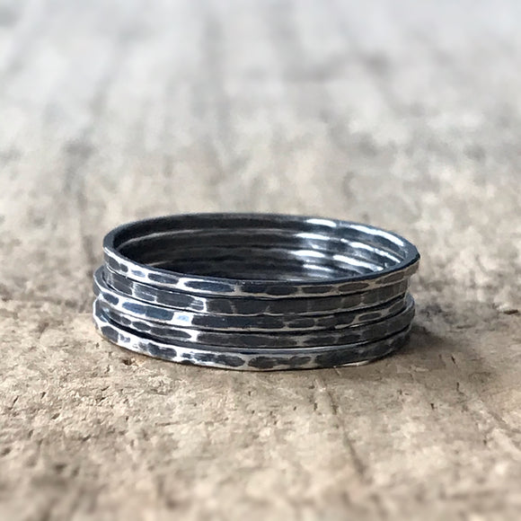 Set of 5 Antique Silver Stackable Skinny Rings